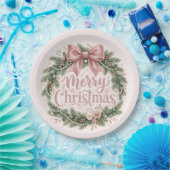 ピンクの伝統的なクリスマスリース | ピンクマス ペーパープレート (パーティー)