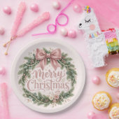 ピンクの伝統的なクリスマスリース | ピンクマス ペーパープレート (パーティー)