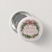 ピンクの伝統的なクリスマスリース | Pinkmas 缶バッジ (正面&裏面)