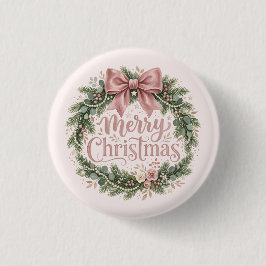 ピンクの伝統的なクリスマスリース | Pinkmas 缶バッジ
