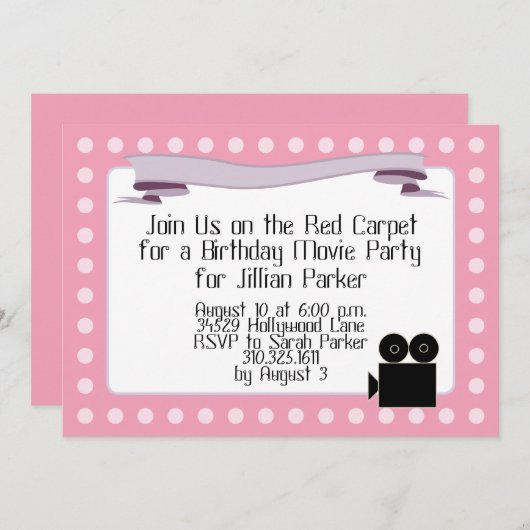 ピンクの伯爵夫人-誕生日映画パーティの招待状 招待状 (正面/裏面)
