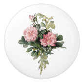 ピンクの低木バラ植物芸術ラウンドノブ セラミックノブ (正面)