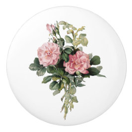 ピンクの低木バラ植物芸術ラウンドノブ セラミックノブ