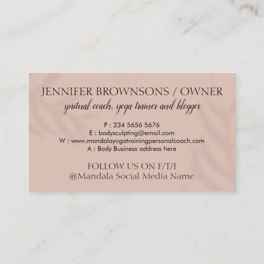 ピンクの体彫刻コンタリング腰トレーナー 名刺 (裏面)