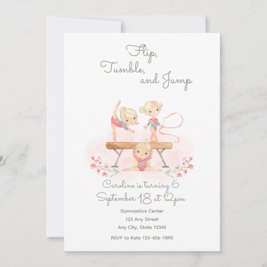 ピンクの体操のご招待 招待状 (正面)