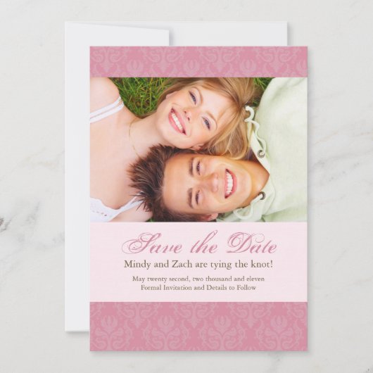 ピンクの保存日付の結婚式のテンプレート セーブザデート (正面)
