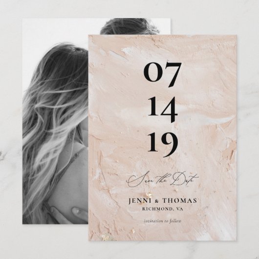 ピンクの保存日付 案内状 (正面/裏面)