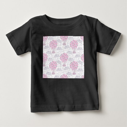 ピンクの保育園アートの熱気球 ベビーTシャツ (正面)