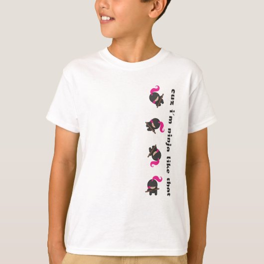 ピンクの倒れかけた忍者 Tシャツ (正面)