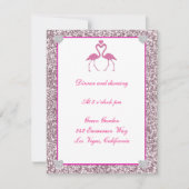 ピンクの偽のグリッター フラミンゴの結婚式の受付カード 招待状 (正面)