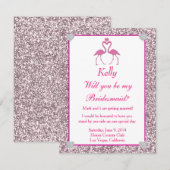 ピンクの偽のグリッター フラミンゴ ラブ ブライズメイド カード (正面/裏面)