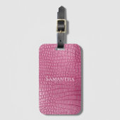ピンクの偽オオアリゲーター動物柄 ラゲッジタグ (正面縦)