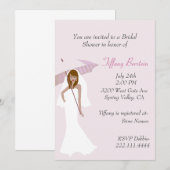 ピンクの傘で花嫁のブライダルシャワー招待状 招待状 (正面/裏面)