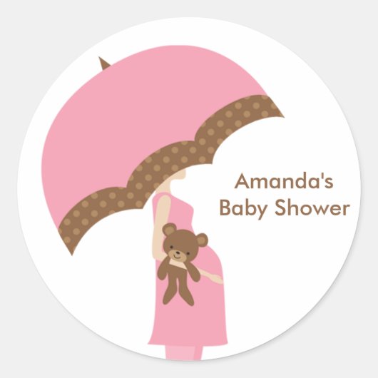 ピンクの傘のシール ラウンドシール (正面)