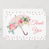 ピンクの傘のベイビーシャワーの感謝カード サンキューカード (正面/裏面)