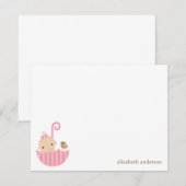 ピンクの傘のベビーシャワーのサンキューカードのベビー ノートカード (正面/裏面)