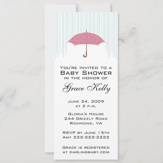 ピンクの傘のベビーシャワー招待状 招待状 (正面)