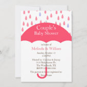 ピンクの傘のベビーシャワー招待状 招待状 (正面)