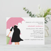 ピンクの傘のママは女の子の赤ちゃんシャワーになる 招待状 (スタンド正面)