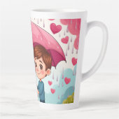 ピンクの傘の下に落ちるハート カフェラテマグ (右)