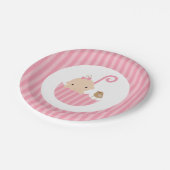 ピンクの傘の女の子ベビーシャワー ペーパープレート (アングル)