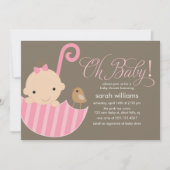 ピンクの傘の女の子ベビーシャワー 招待状 (正面)