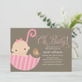 ピンクの傘の女の子ベビーシャワー 招待状 (スタンド正面)