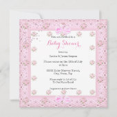 ピンクの傘の象ふくらはぎ赤ちゃんシャワーガール2 招待状 (裏面)