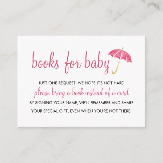 ピンクの傘の赤ちゃんシャワー | ベビー挿入用の帳簿 エンクロージャーカード (正面)