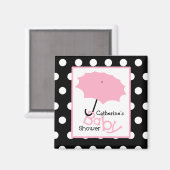 ピンクの傘の赤ちゃんシャワー – 白い水玉模様 マグネット (正面/裏面)