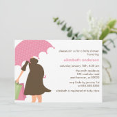 ピンクの傘を持つ妊婦の赤ちゃんシャワー 招待状 (スタンド正面)
