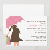 ピンクの傘を持つ妊婦の赤ちゃんシャワー 招待状 (正面/裏面)