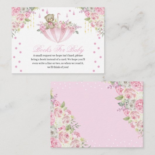 ピンクの傘テディベアベビー囲い エンクロージャーカード (正面/裏面)