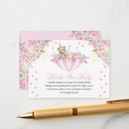 ピンクの傘テディベアベビー囲い エンクロージャーカード