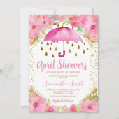 ピンクの傘4月のシャワーが5月の花をもたらす 招待状 (正面)