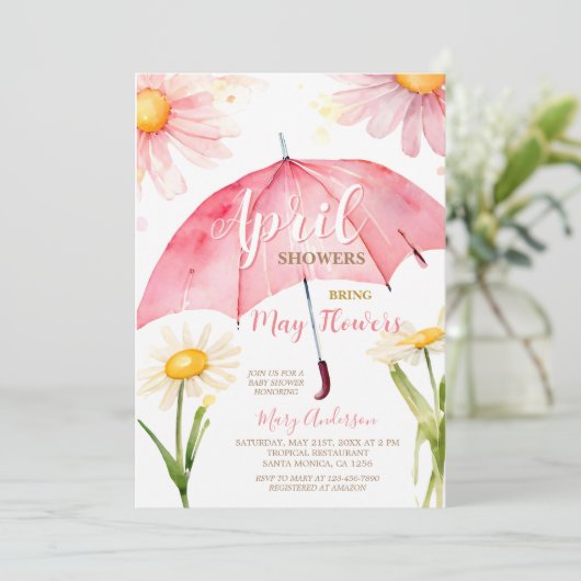 ピンクの傘4月のシャワーが5月の花をもたらす 招待状 (スタンド正面)