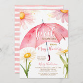 ピンクの傘4月のシャワーが5月の花をもたらす 招待状 (正面/裏面)