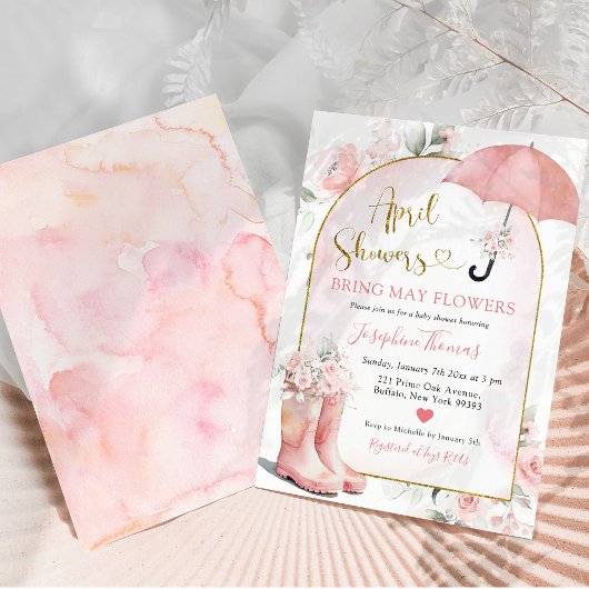 ピンクの傘4月のシャワーが5月の花をもたらす 招待状