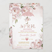 ピンクの傘4月のシャワーが5月の花をもたらす 招待状 (正面/裏面)