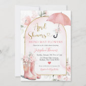 ピンクの傘4月のシャワーが5月の花をもたらす 招待状 (正面)