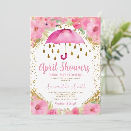ピンクの傘 4月の雨が5月の花を育てる 招待状 (スタンド正面)