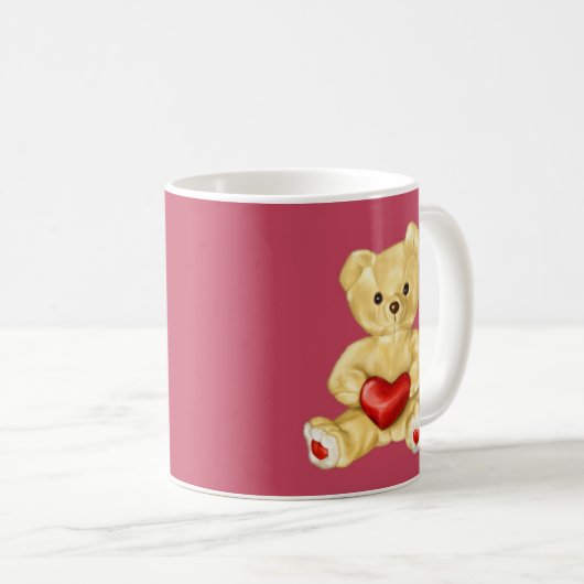 ピンクの催眠術をかけるかわいいテディー・ベア コーヒーマグカップ (正面右)