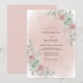 ピンクの儚い春の結婚式 招待状 (正面/裏面)