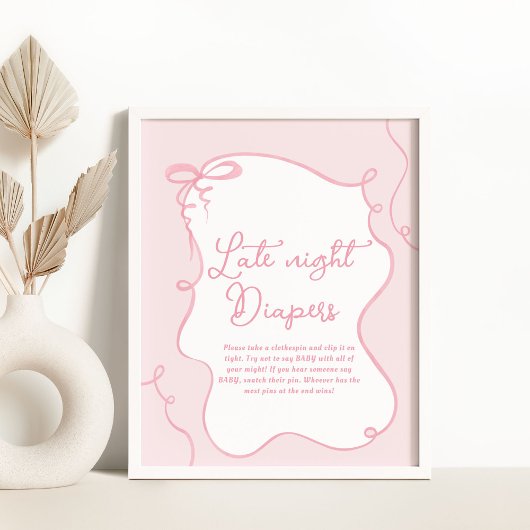 ピンクの優美な弓の波状の手を引き出し言わないベビー ポスター