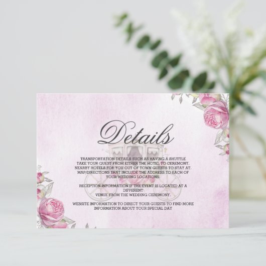 ピンクの優雅な水彩花の馬車の詳細 エンクロージャーカード (スタンド正面)