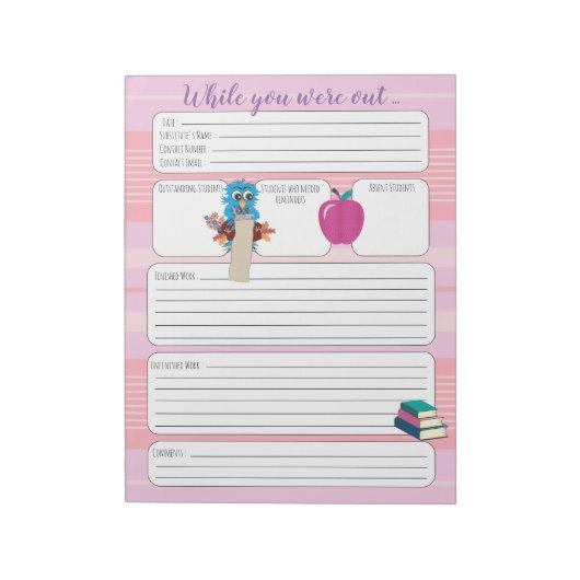 ピンクの先生を出ている間の代用型枠 ノートパッド (回転)