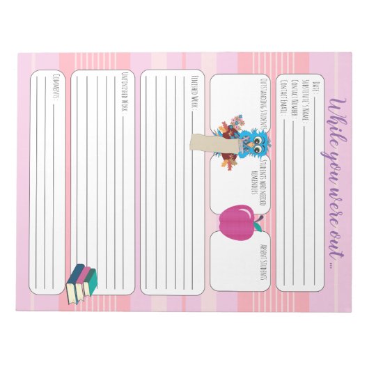 ピンクの先生を出ている間の代用型枠 ノートパッド (正面)