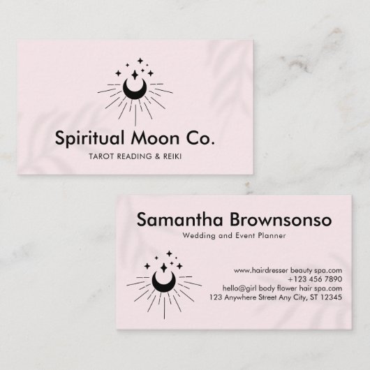 ピンクの光が天をテーマにした月星 名刺 (正面/裏面)