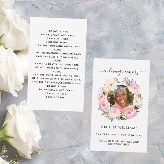 ピンクの光の写真フローラリース葬儀祈りの言葉カード 名刺