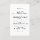 ピンクの光の写真フローラリース葬儀祈りの言葉カード 名刺 (裏面)